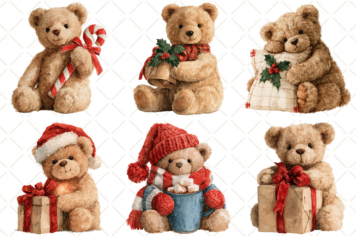 Watercolor Christmas Teddy Bear, a Seasonal Illustration by Black Bird Studio (Photo 4 of 7)