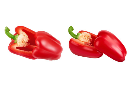 red sweet bell pepper half isolated, a Food & Drink Photo by NataPhoto