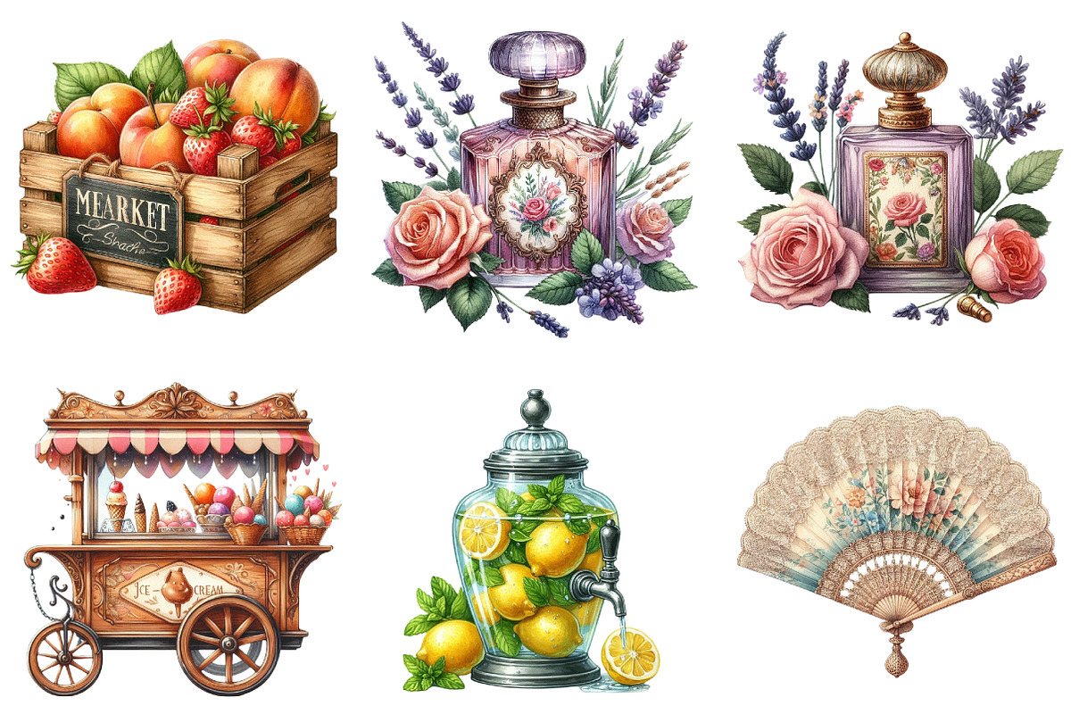 Vintage Summer Decorations Clipart, a Seasonal Illustration by DreamArtGraphic (Photo 3 of 4)