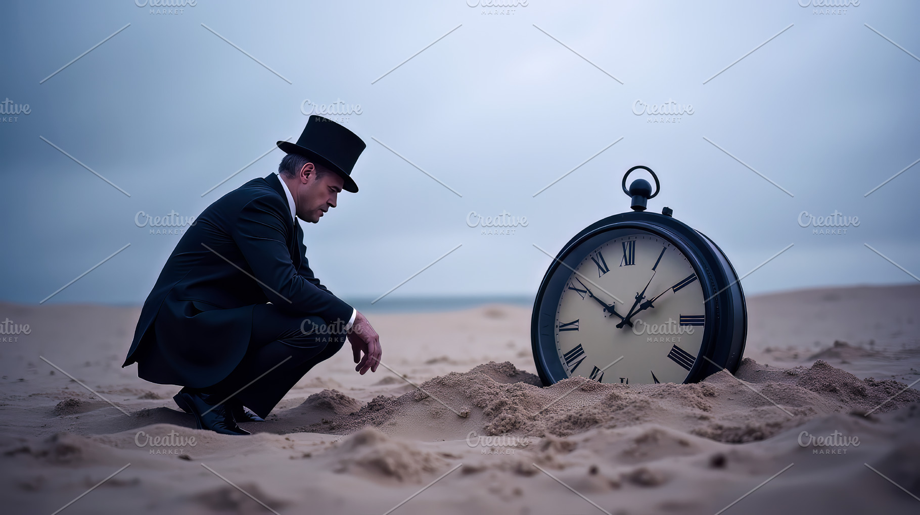 Elegant man with a hat looks at a cl, a Business Photo by Perpis