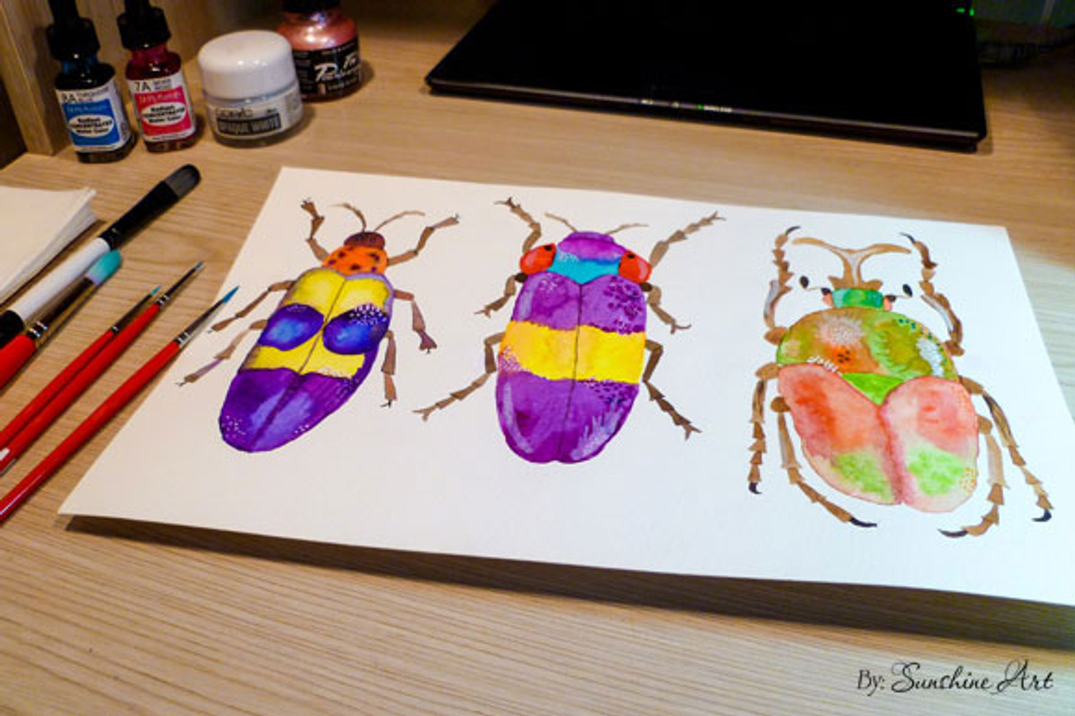 Set of Watercolor Whimsical Insects, an Animal Illustration by Sunshine Art Shop (Photo 2 of 7)