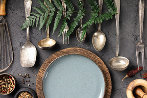 Rustic Culinary Flat-Lay Collection with Vintage Silverware, Her, a Food & Drink Photo by Natalia Klenova's Shop