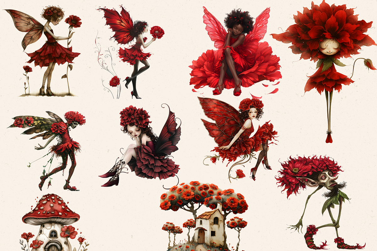 RED CARNATION FAIRY FOREST CLIPART, a Person Illustration by Daring Digies (Photo 2 of 8)