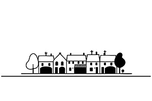 Cartoon black silhouette cottage