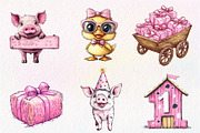 watercolor Cute Farm Birthday, an Illustration by CreationArt (Thumbnail 2 of 9)