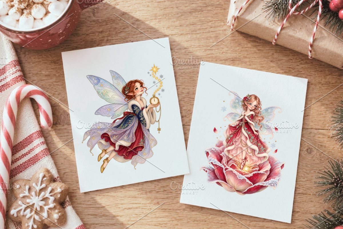 Magical Christmas Fairy Clipart PNG, a Seasonal Illustration by Ink Gallery (Photo 7 of 13)