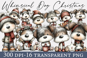 Whimsical Dog Christmas Clipart, an Illustration by Designworld