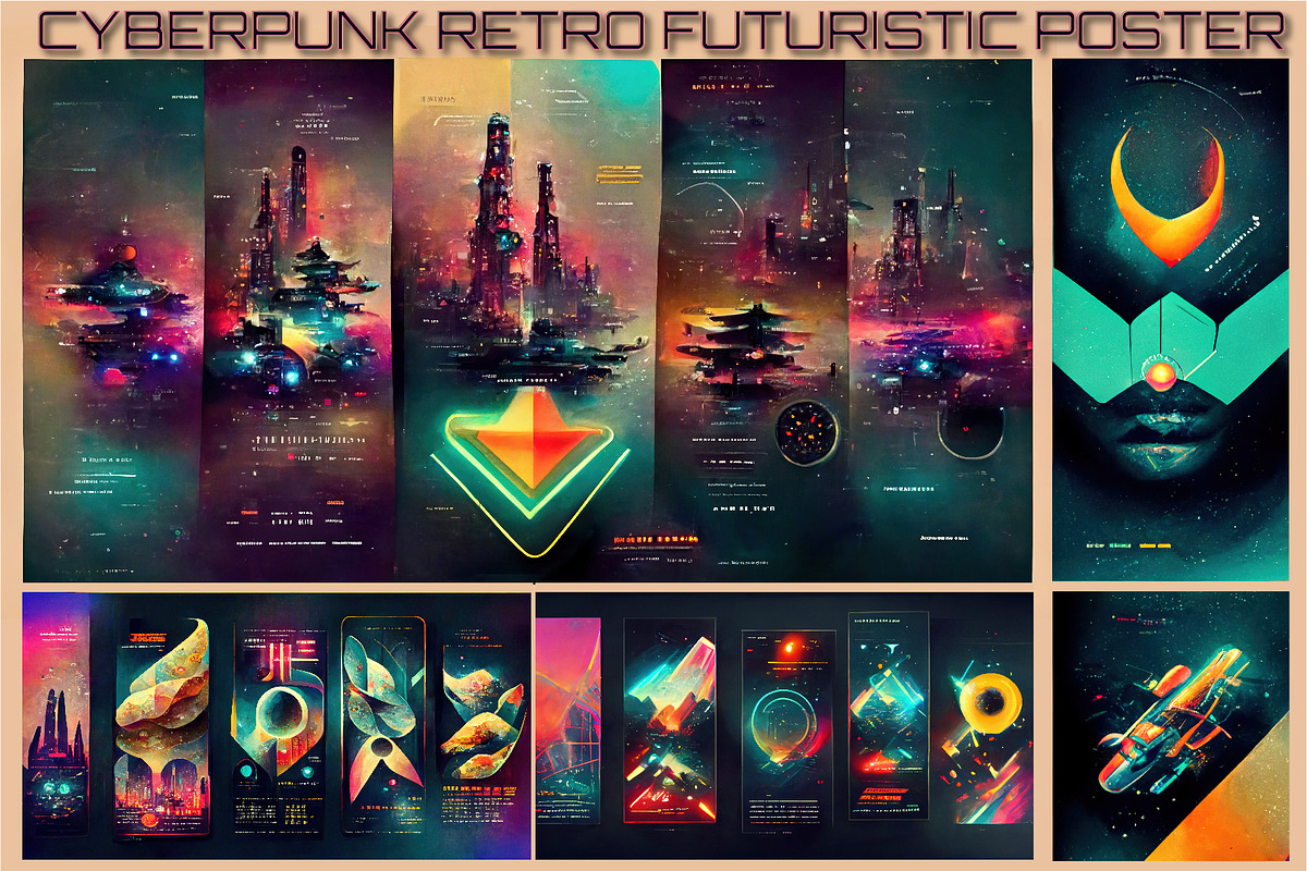 Cyberpunk retro futuristic poster, a Print Template by ZinetroN (Photo 1 of 10)