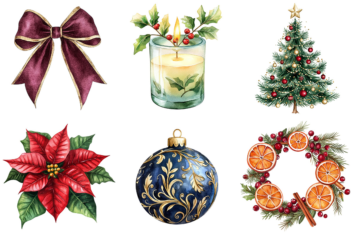 Watercolor Christmas Clipart, a Seasonal Illustration by CitraGraphics (Photo 4 of 8)