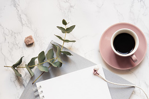 Notepad Mockup With Coffee.