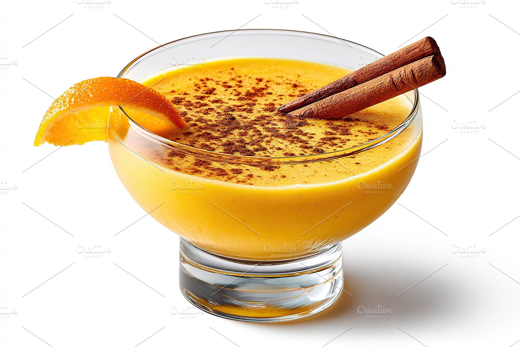 Delicious creamy drink featuring a blend of spices and orange in a decorative g, a Photo by AlyaAnd