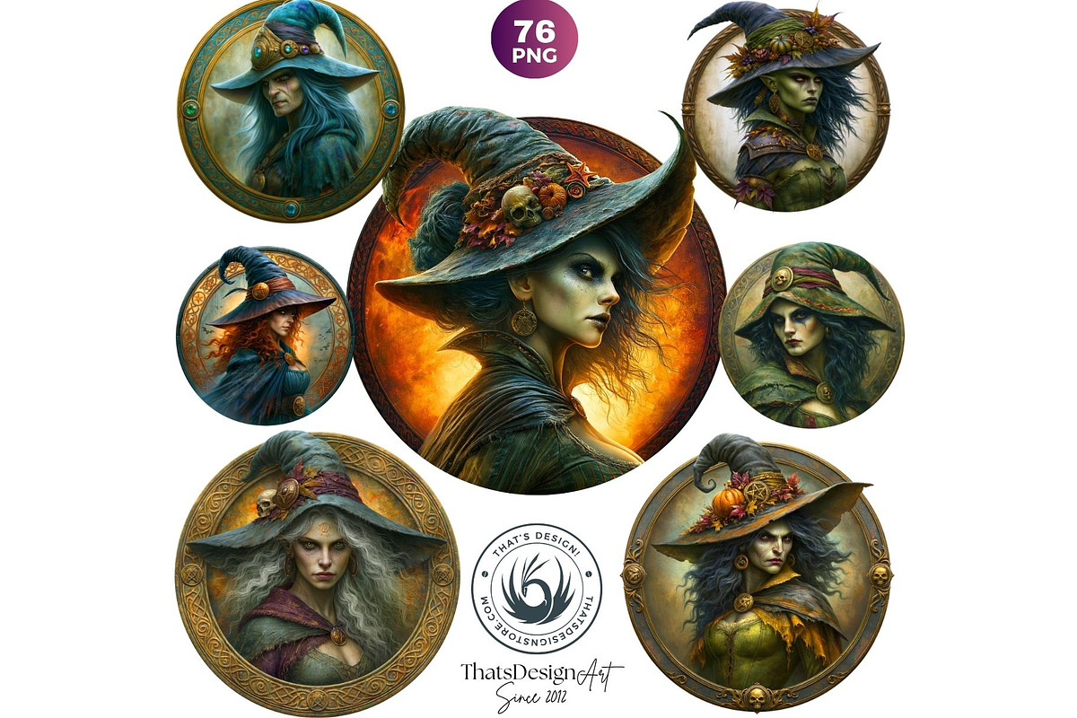 Halloween Witches Medaillons, a Seasonal Illustration by ThatsDesignArt (Photo 14 of 16)
