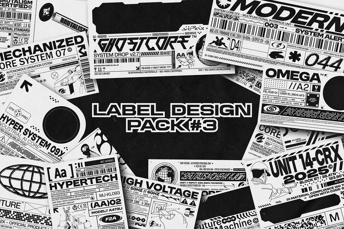 Brutalism tech label pack 3, an Object Graphic by BonkiStudio (Photo 1 of 12)