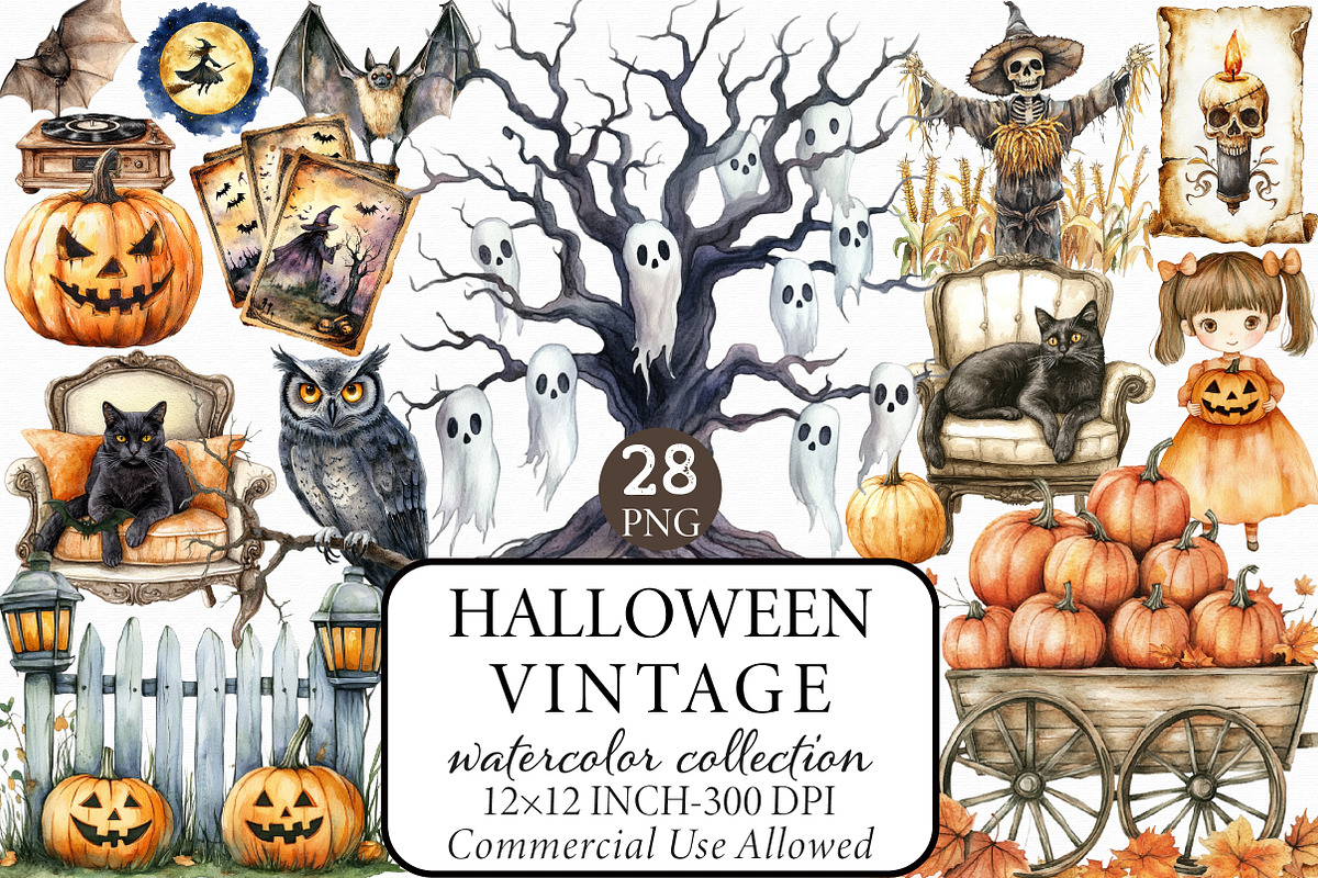 Vintage Halloween Clipart Collection, an Illustration by Libby Wishes (Photo 1 of 9)