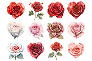 Valentine watercolor roses & hearts, a Seasonal Illustration by CitraGraphics (Thumbnail 2 of 6)