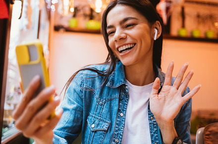 Happy cheerful young woman student wearing casual outfit, a Person Photo by progressman