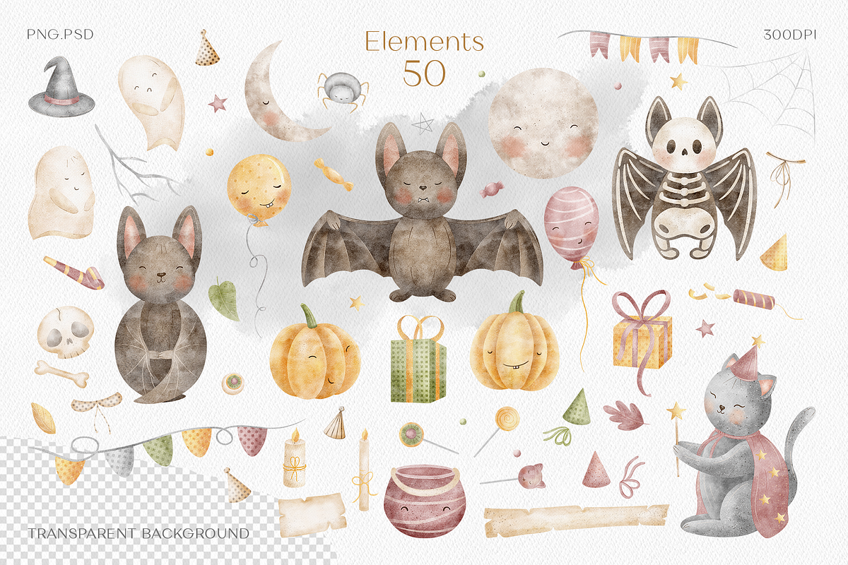 Halloween Bats watercolor clip art, an Illustration by Nastya Brekhova (Photo 3 of 14)