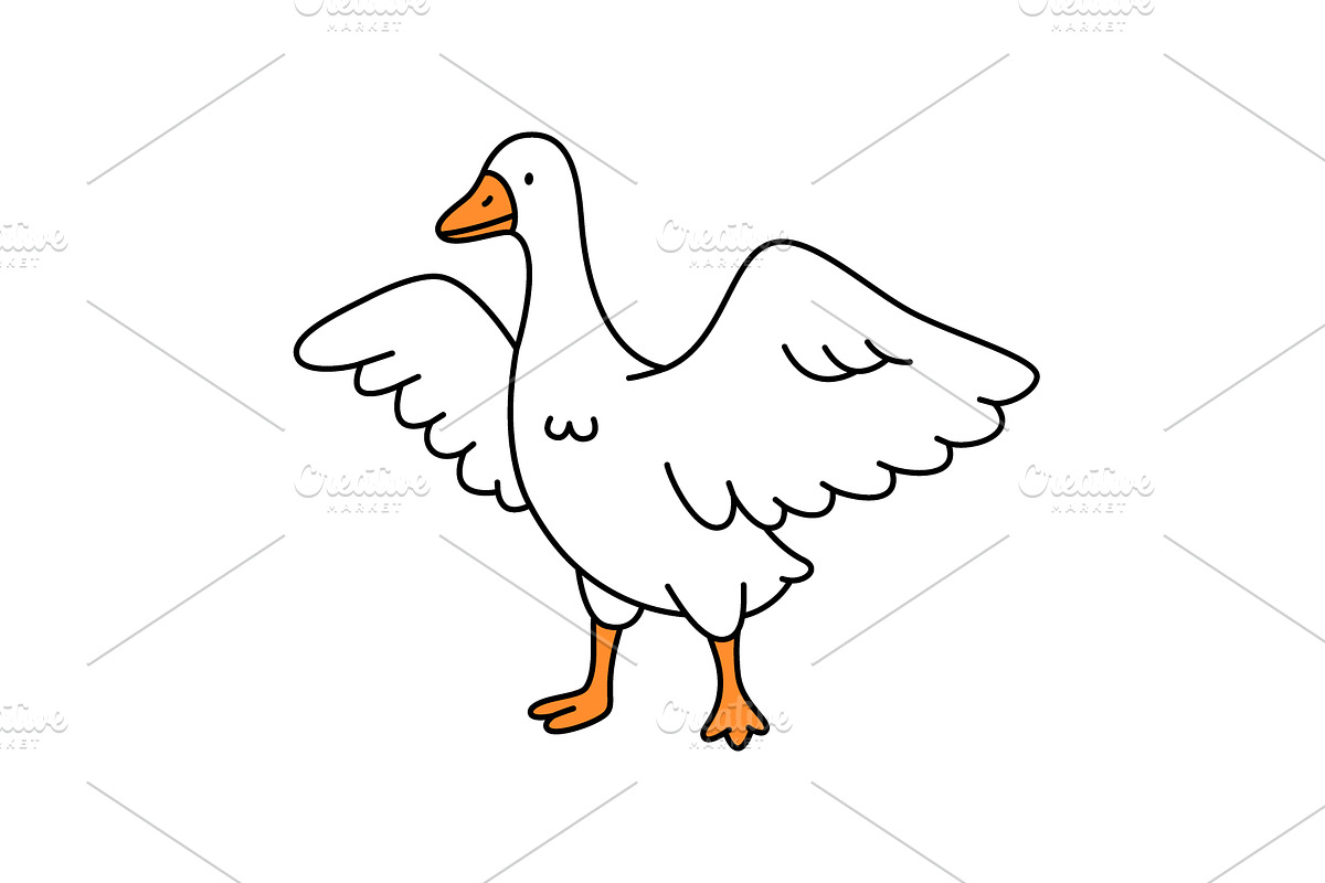 Cartoon goose with wings spread open, an Animal Illustration by GraphiShop