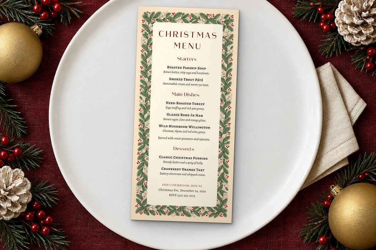 Pine Christmas Menu Template, a Flyer Template by BrandPacks (Photo 3 of 6)