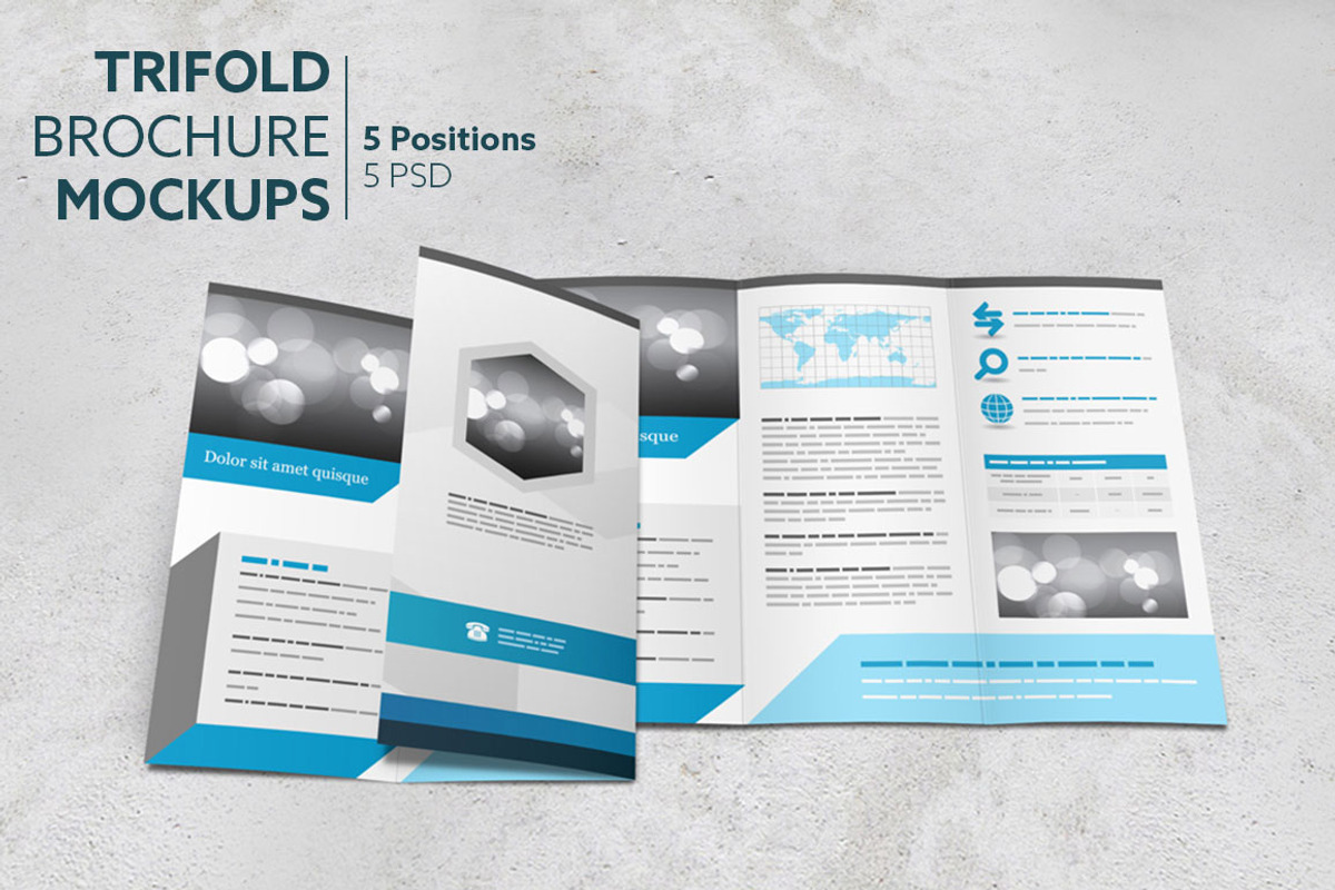 Trifold Brochure Mockups, a Print Template by Kongkow