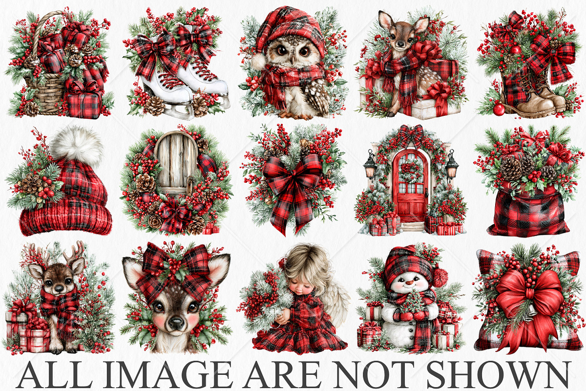 Plaid Christmas Clipart Bundle, a Seasonal Illustration by Canvas Craft (Photo 3 of 10)
