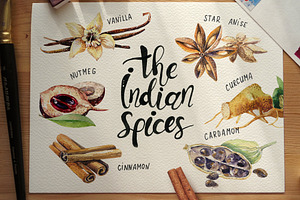 Watercolor Indian spices, an Object Graphic by Peace ART