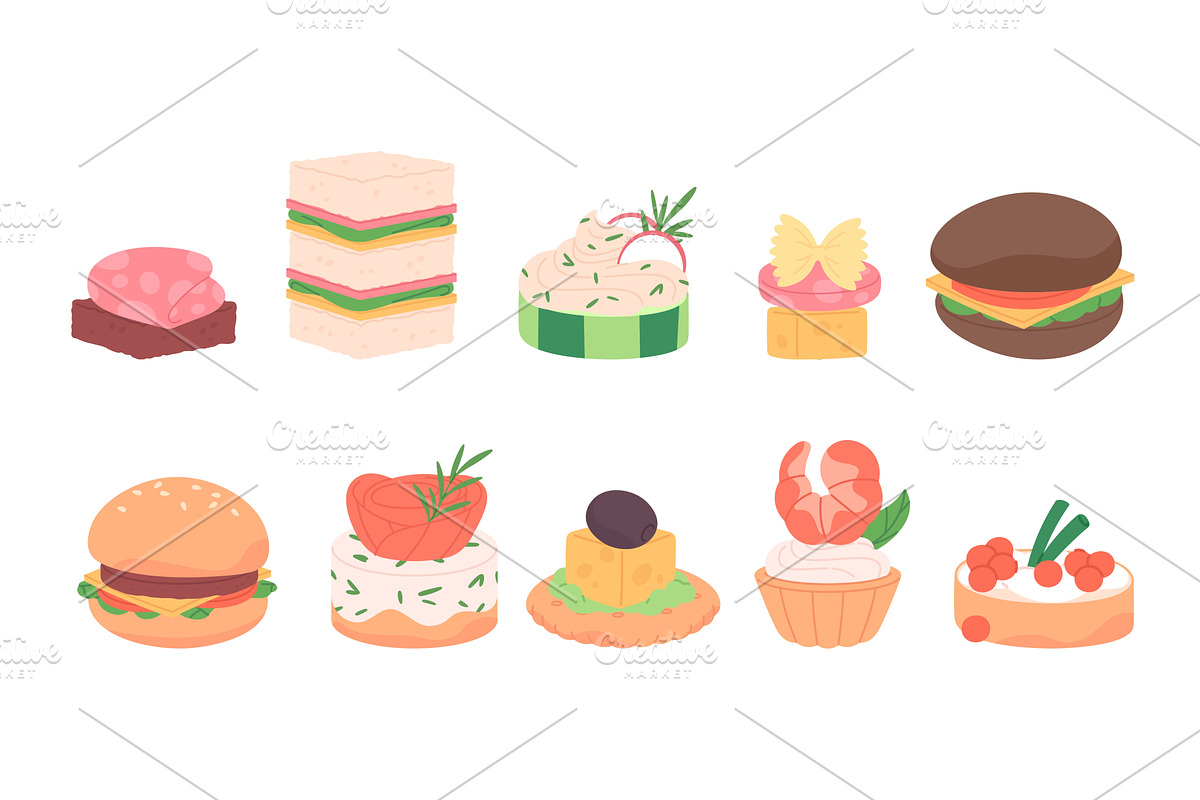 Different mini snacks for buffet or, a Food Illustration by LadadikArt