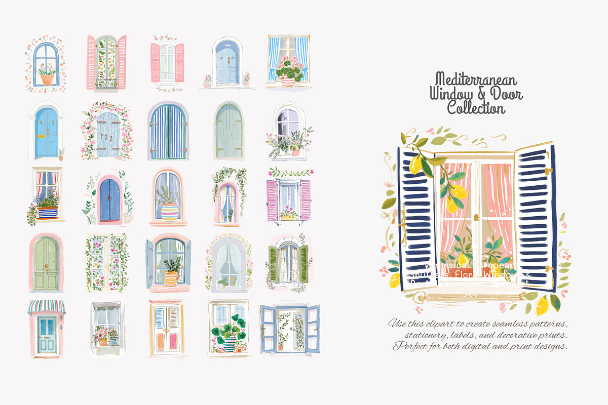 Mediterranean window and door clipar, a Decorative Illustration by Patishop Art (Photo 2 of 10)