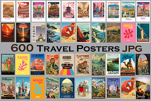 Travel Prints Bundle 600+ Vintage, a Wallpaper Photo by Chipshpow Graphics