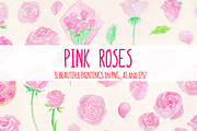31 Pink Roses Watercolor Graphics, a Seasonal Illustration by Violet LeBeaux (Thumbnail 1 of 3)