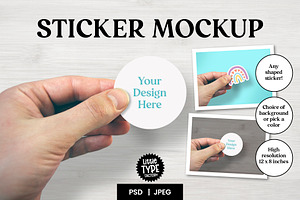 STICKER MOCKUP with hand | Smart PSD