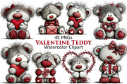 Valentine Teddy Clipart, an Illustration by Pixels.Craft (Thumbnail 1 of 5)