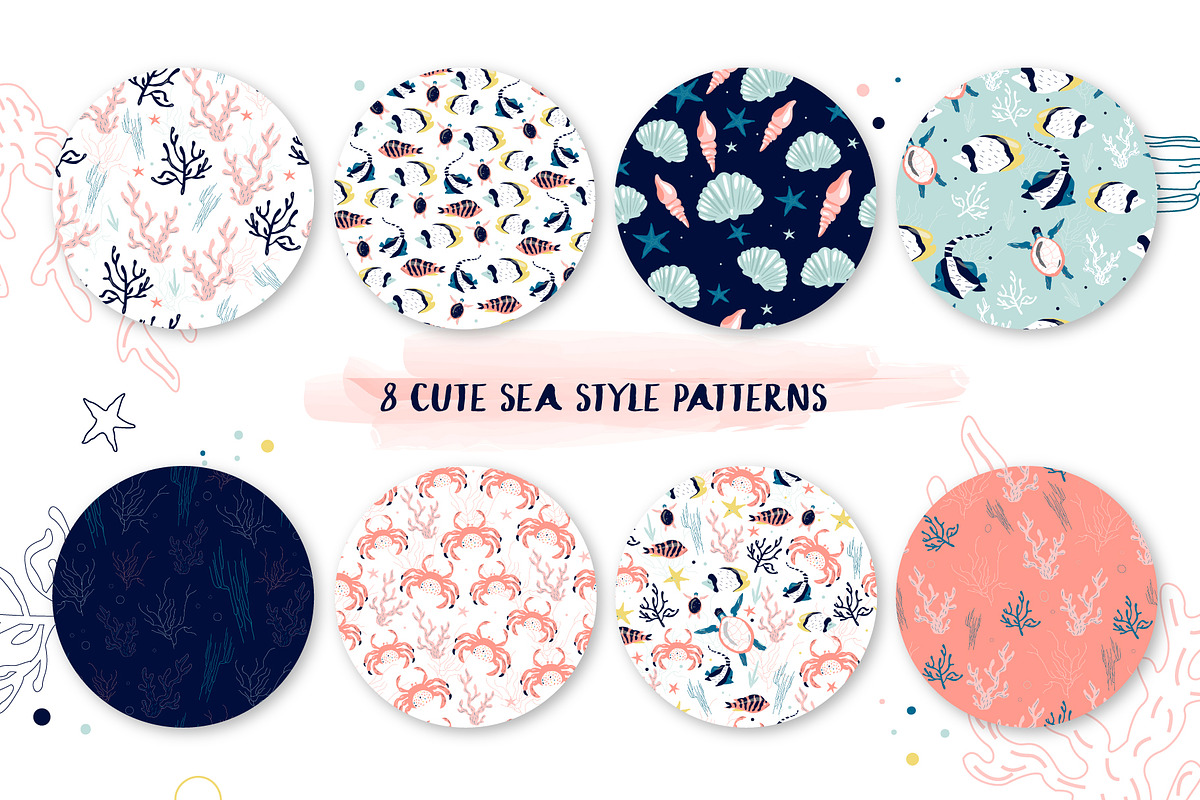 8 cute sea bottom patterns, a Pattern Graphic by narinadraban (Photo 2 of 4)