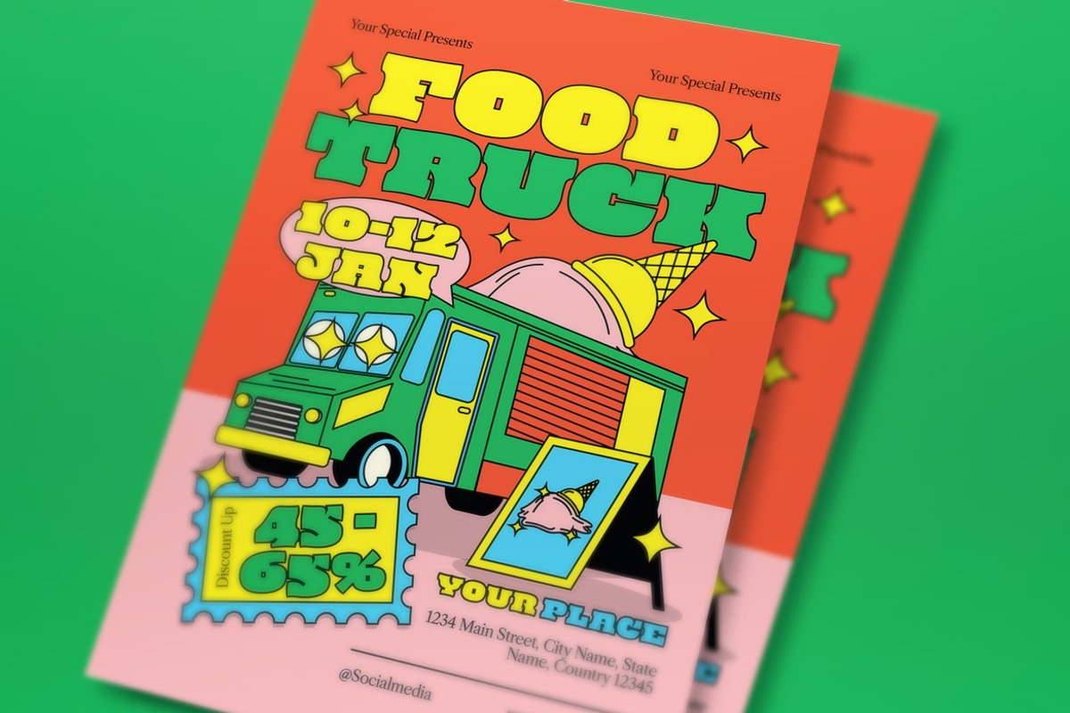 Orange Quirky Food Truck Flyer Set, a Flyer Template by graphicook (Photo 2 of 3)
