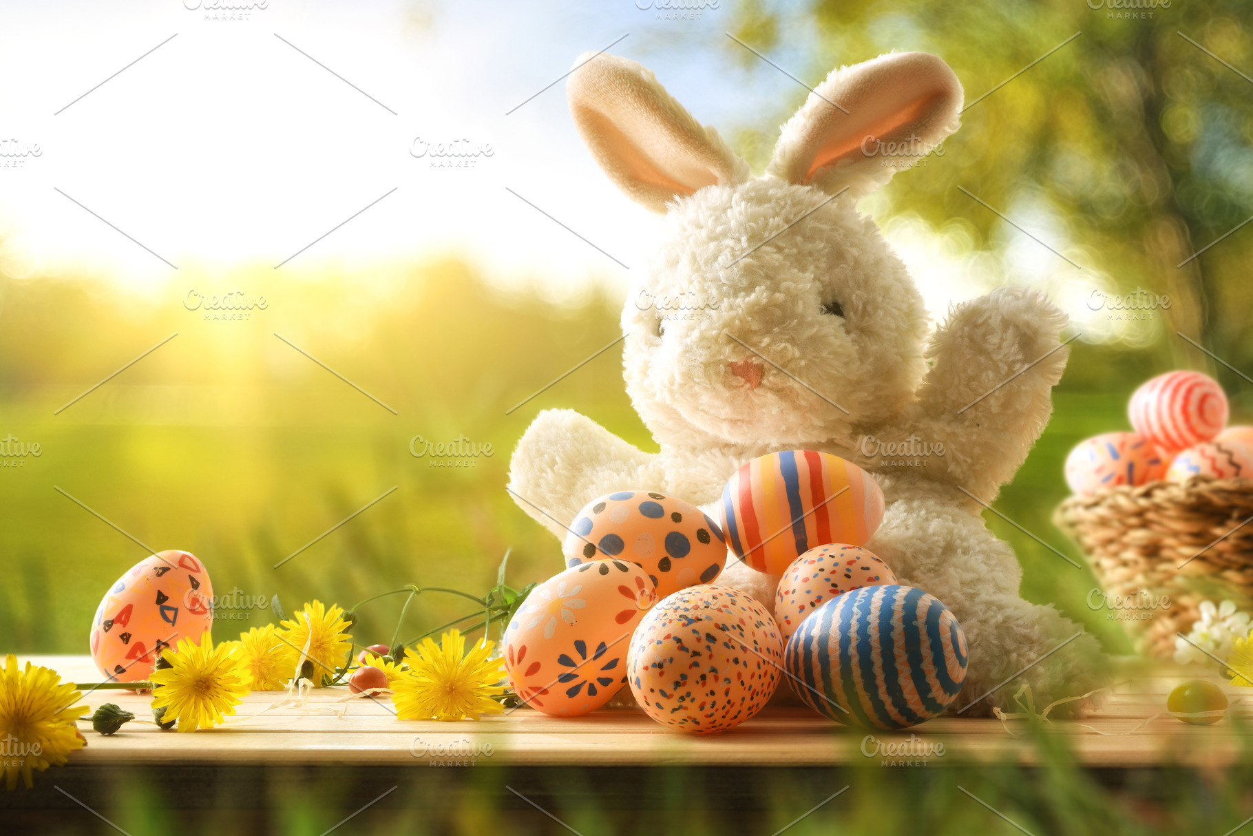 Easter Bunny with Colorful Eggs Outdoors, a Holiday Photo by Davizro's Market