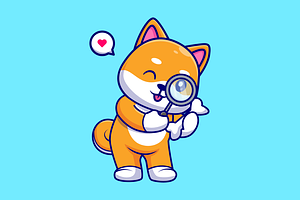 Cute Shiba Inu Dog Looking At Bone, an Animal Illustration by Catalyst Labs