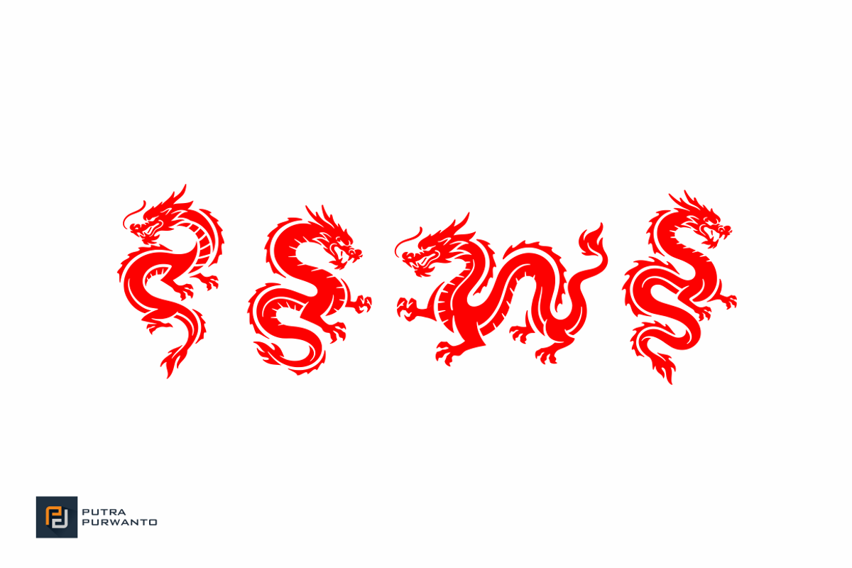 Red Chinese Dragon Silhouette Set, an Animal Illustration by putra_purwanto (Photo 2 of 3)