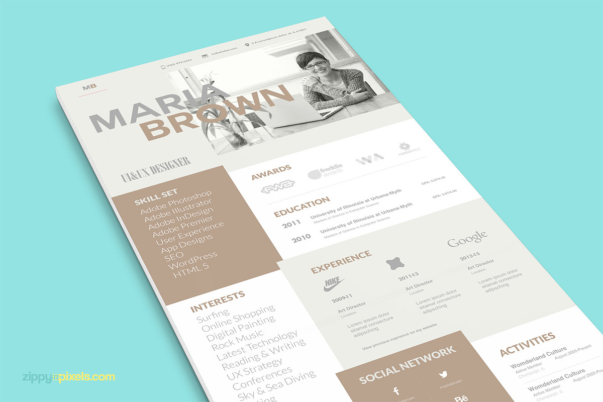 Cool Resume For Creative Designers, a Resume Template by ZippyPixels (Photo 6 of 8)