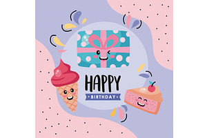 happy birthday lettering card, an Illustration by studiogstock