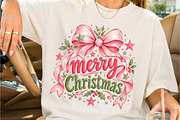 Merry Christmas Pink Bow & Stars PNG, a Seasonal Illustration by Creative Art (Thumbnail 2 of 3)