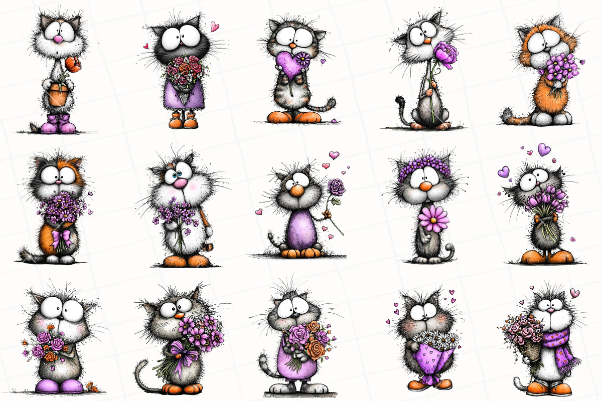 Valentine Cat Holding Flower Clipart, an Illustration by OK Design (Photo 4 of 6)