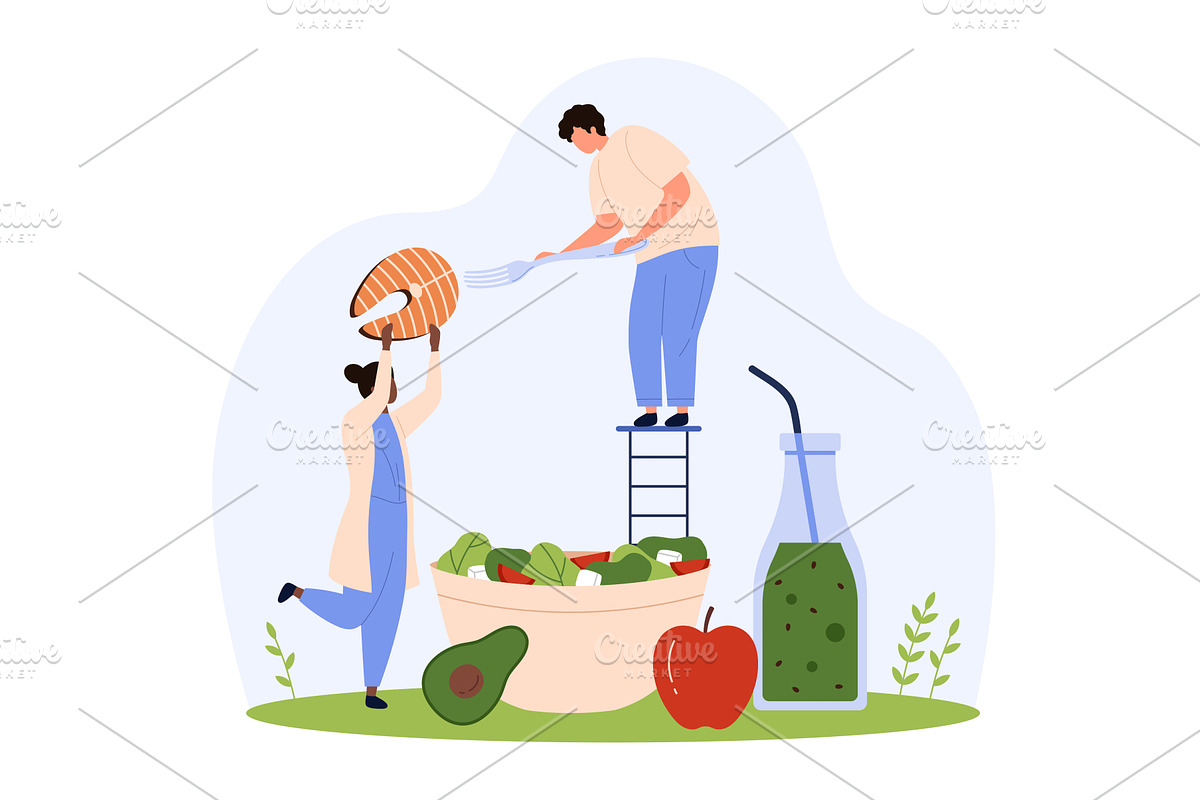 Healthy food menu fish organic diet, a Food Illustration by Flashvector