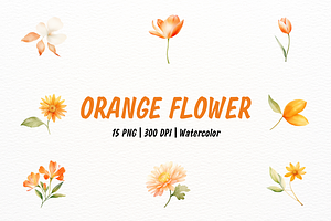 Orange Flower and Leaf Watercolor, a Decorative Illustration by New-School-Wave