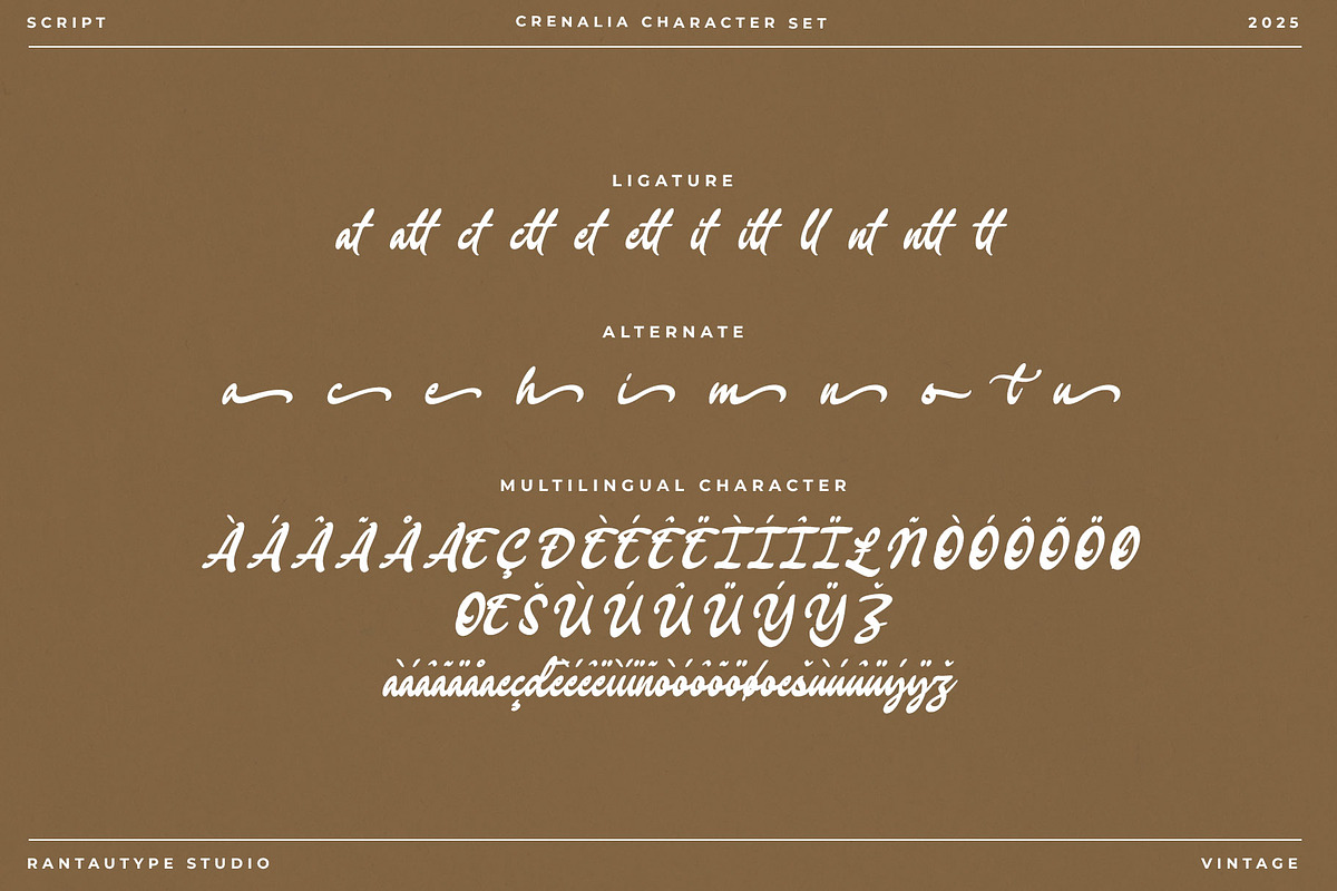 Crenalia Vintage Script Font, a Script Font by RantautypeStudio (Photo 17 of 17)