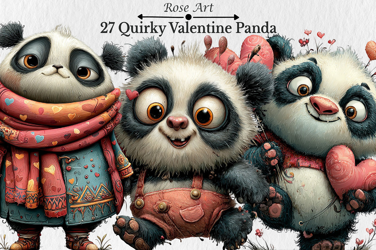 Quirky Valentine Day Panda Clipart, a Seasonal Illustration by Rose Art (Photo 1 of 7)
