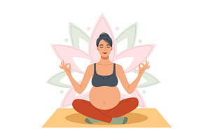Pregnant woman in lotus pose. Girl, a Sport Illustration by YummyBuum