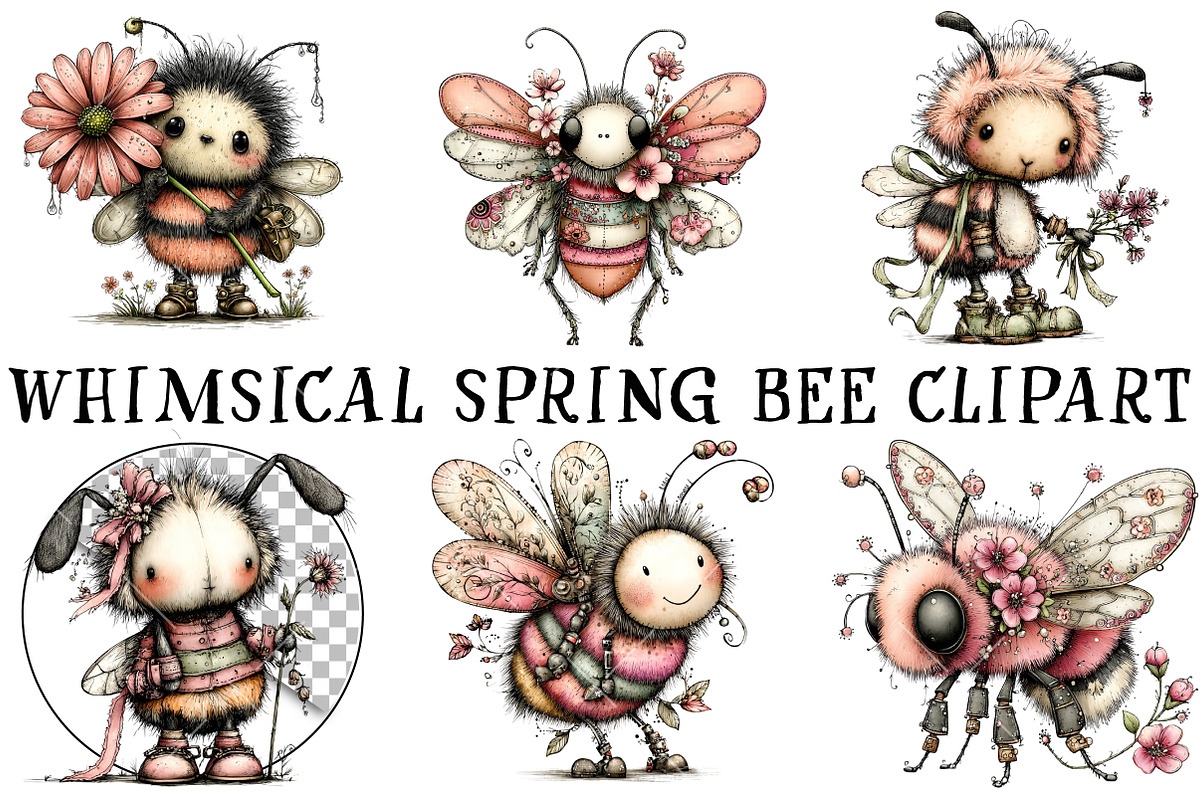 Whimsical Spring Bee Clipart, an Illustration by OK Design (Photo 2 of 6)