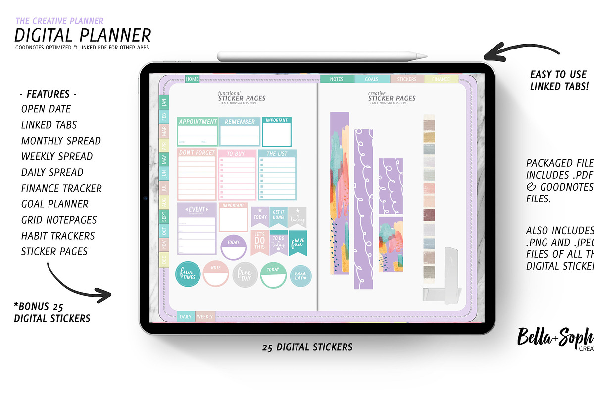 Pastels Digital Planner-(Goodnotes), a Stationery Template by Bella+Sophia Creative (Photo 6 of 6)