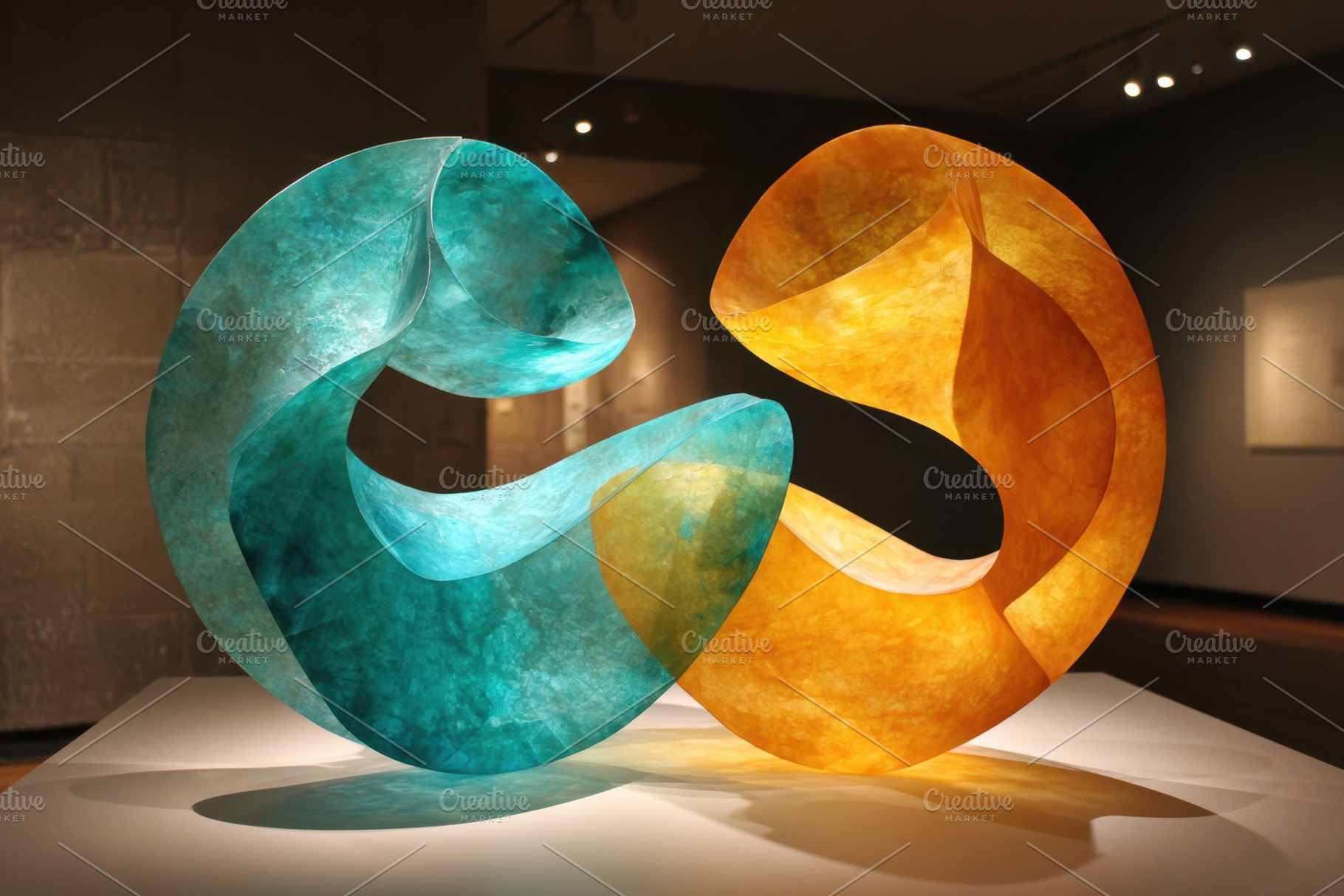 Teal and amber interlocking abstract sculpture, an Abstract Photo by AlyaAnd
