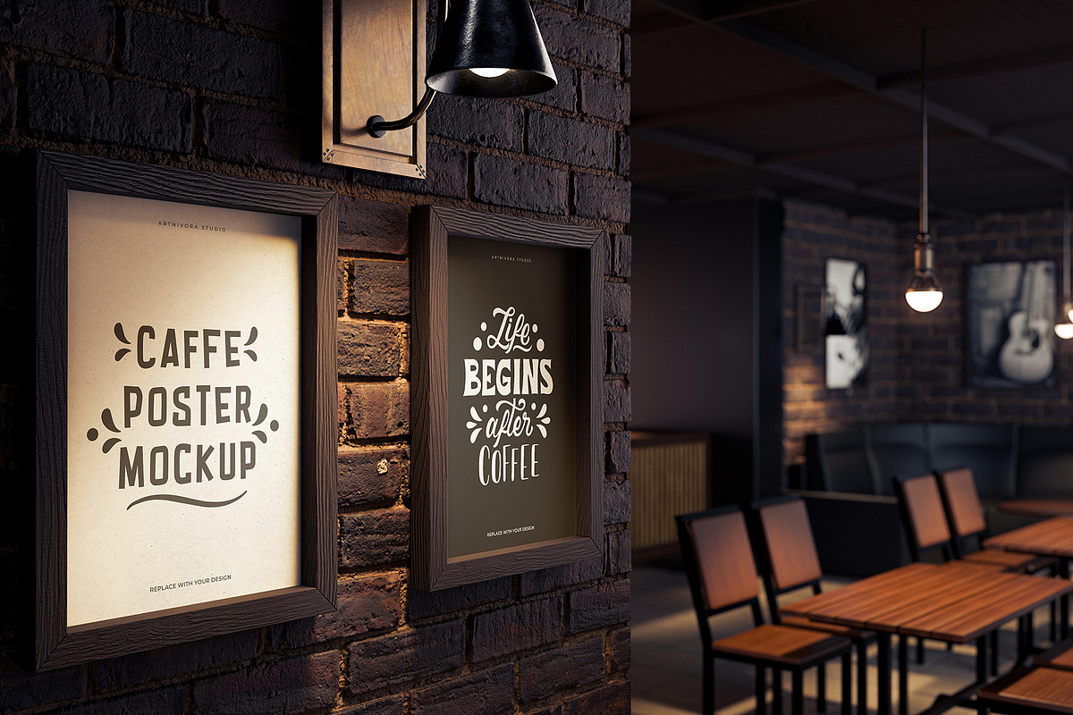 Double Cafe Poster Frame Mockup, an Advertising Mockup by Artnivora.Std (Photo 3 of 4)